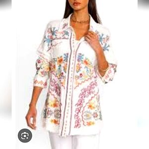 Johnny Was Biya White Gauze Blouse Tunic